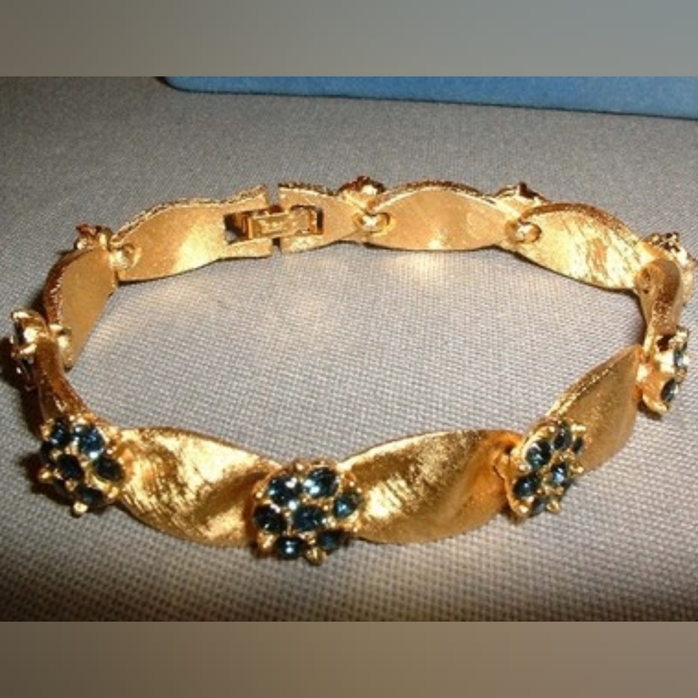 Vintage Trifari Sapphire Gold Plated Bracelet From the Birthday Collection